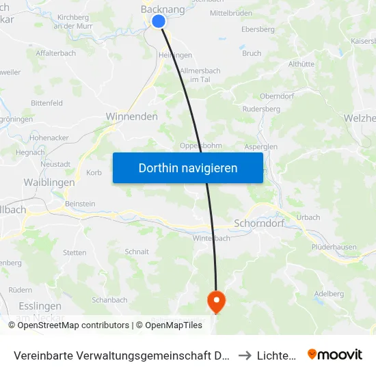 Vereinbarte Verwaltungsgemeinschaft Der Stadt Backnang to Lichtenwald map