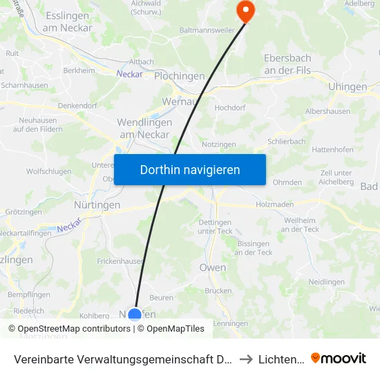 Vereinbarte Verwaltungsgemeinschaft Der Stadt Neuffen to Lichtenwald map