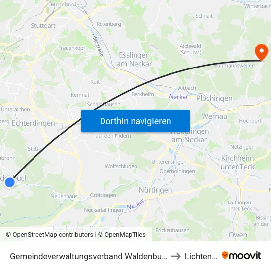 Gemeindeverwaltungsverband Waldenbuch/Steinenbronn to Lichtenwald map