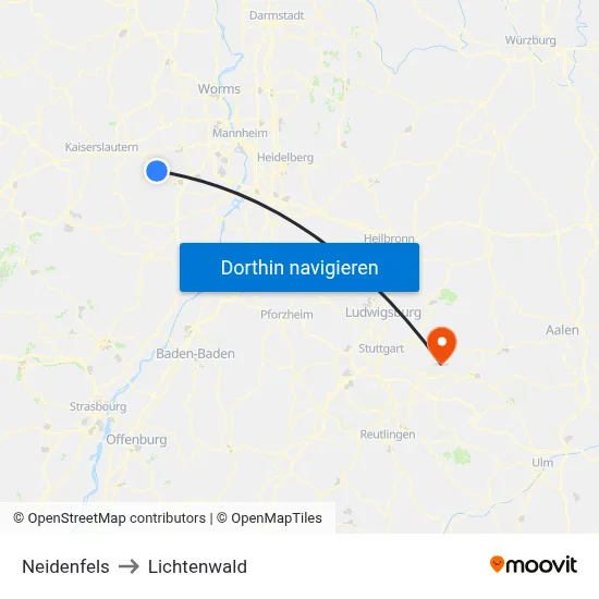 Neidenfels to Lichtenwald map