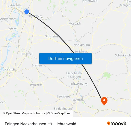 Edingen-Neckarhausen to Lichtenwald map