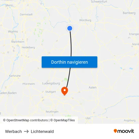 Werbach to Lichtenwald map