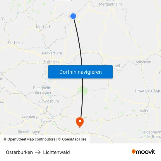 Osterburken to Lichtenwald map