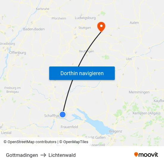 Gottmadingen to Lichtenwald map