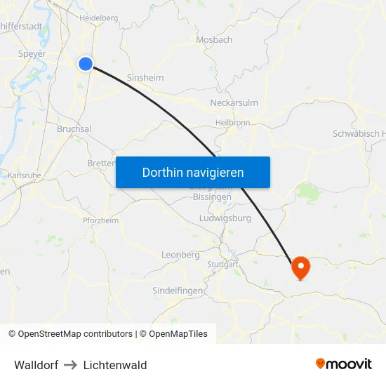 Walldorf to Lichtenwald map