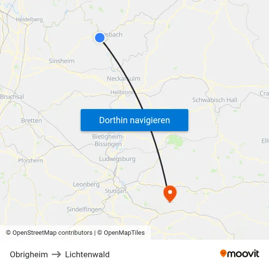 Obrigheim to Lichtenwald map