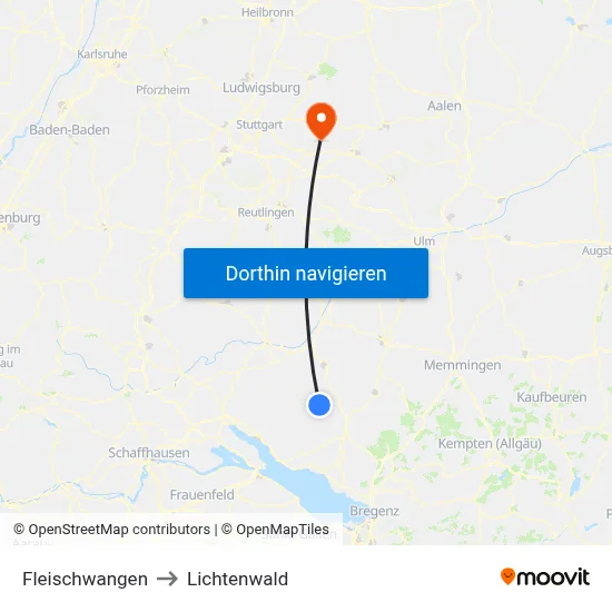 Fleischwangen to Lichtenwald map