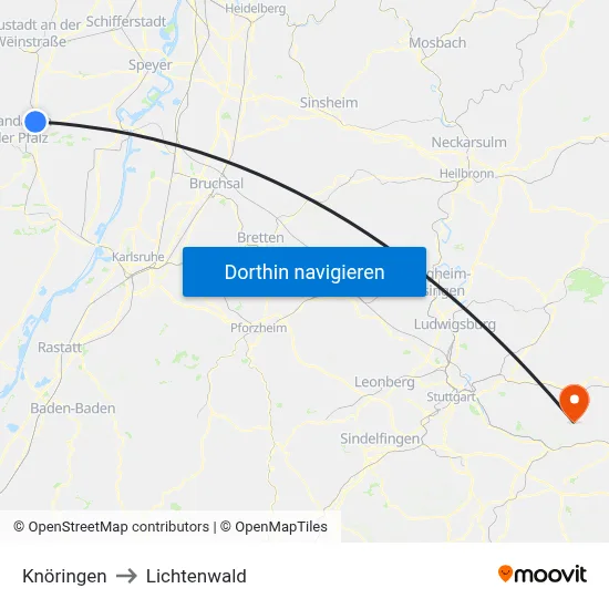 Knöringen to Lichtenwald map