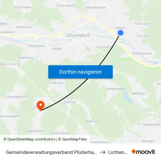 Gemeindeverwaltungsverband Plüderhausen-Urbach to Lichtenwald map