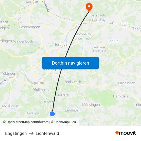 Engstingen to Lichtenwald map