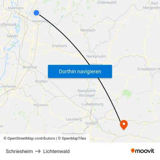 Schriesheim to Lichtenwald map