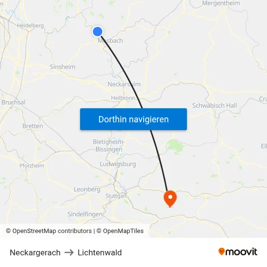 Neckargerach to Lichtenwald map