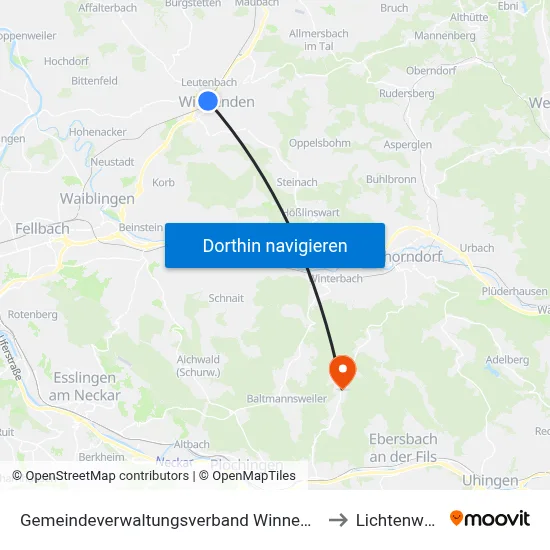 Gemeindeverwaltungsverband Winnenden to Lichtenwald map