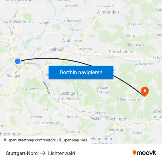 Stuttgart-Nord to Lichtenwald map