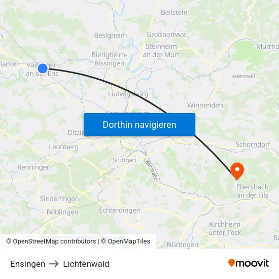 Ensingen to Lichtenwald map
