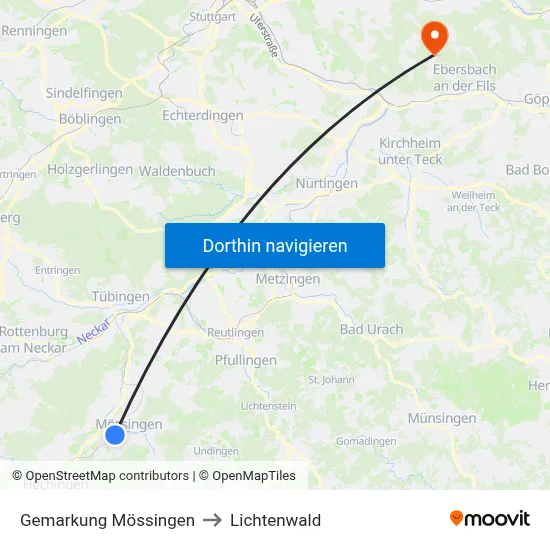 Gemarkung Mössingen to Lichtenwald map