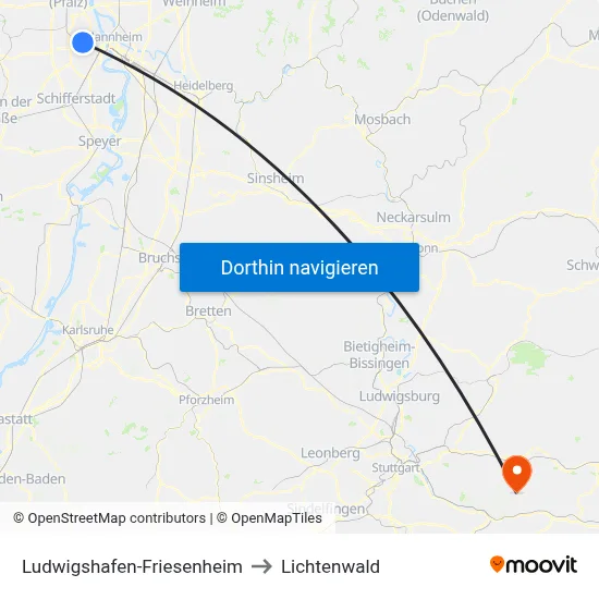 Ludwigshafen-Friesenheim to Lichtenwald map