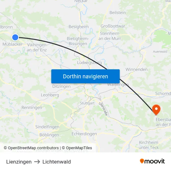 Lienzingen to Lichtenwald map