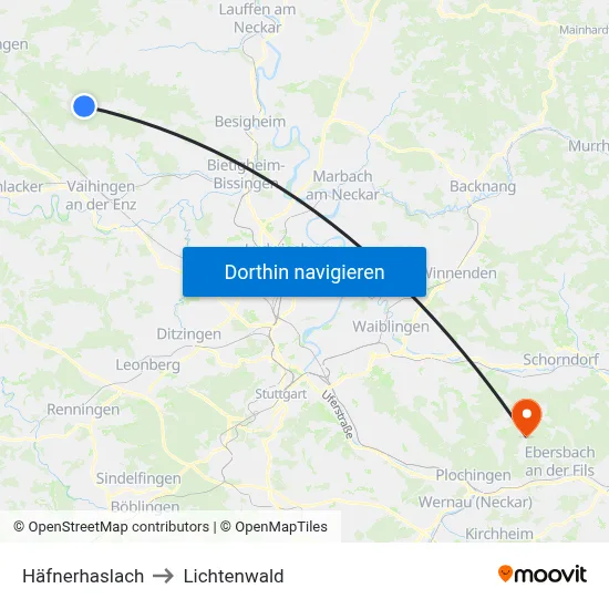 Häfnerhaslach to Lichtenwald map