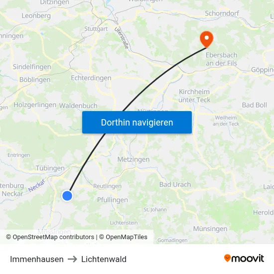 Immenhausen to Lichtenwald map