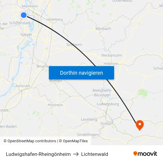 Ludwigshafen-Rheingönheim to Lichtenwald map
