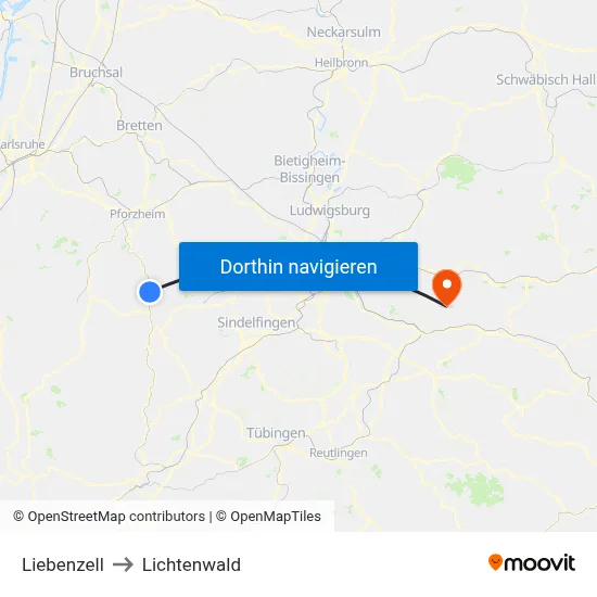 Liebenzell to Lichtenwald map