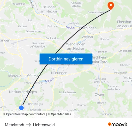 Mittelstadt to Lichtenwald map