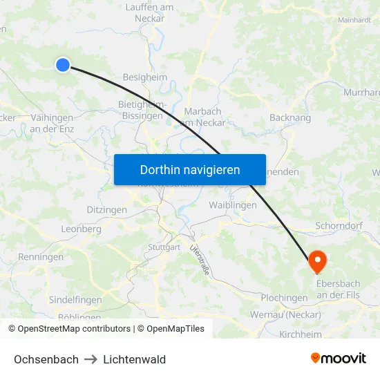 Ochsenbach to Lichtenwald map