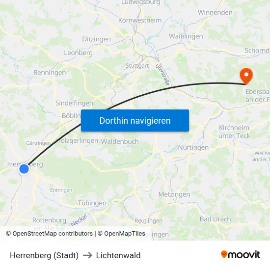 Herrenberg (Stadt) to Lichtenwald map