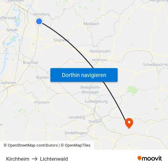 Kirchheim to Lichtenwald map