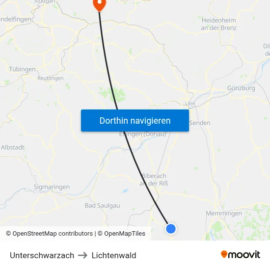 Unterschwarzach to Lichtenwald map