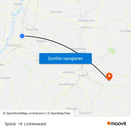 Spöck to Lichtenwald map