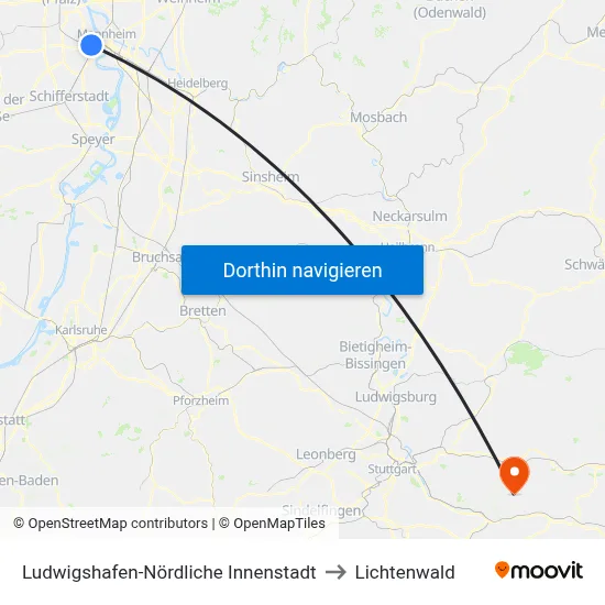 Ludwigshafen-Nördliche Innenstadt to Lichtenwald map