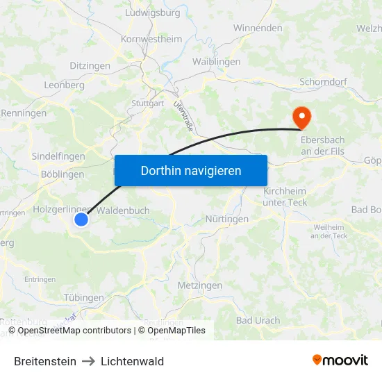 Breitenstein to Lichtenwald map