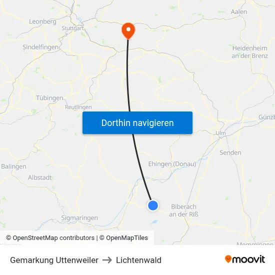 Gemarkung Uttenweiler to Lichtenwald map