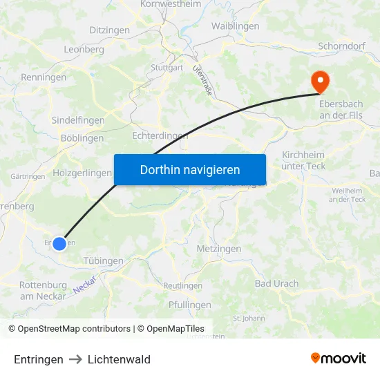 Entringen to Lichtenwald map