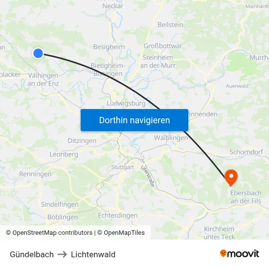 Gündelbach to Lichtenwald map