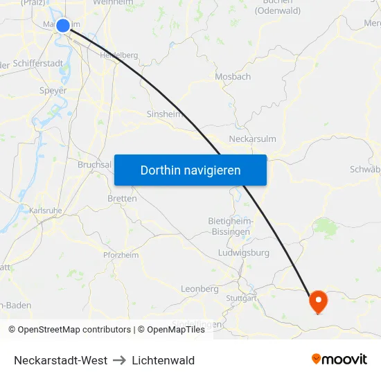 Neckarstadt-West to Lichtenwald map