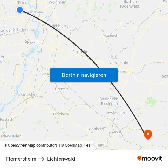 Flomersheim to Lichtenwald map