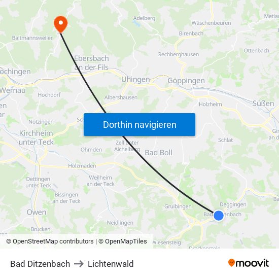 Bad Ditzenbach to Lichtenwald map