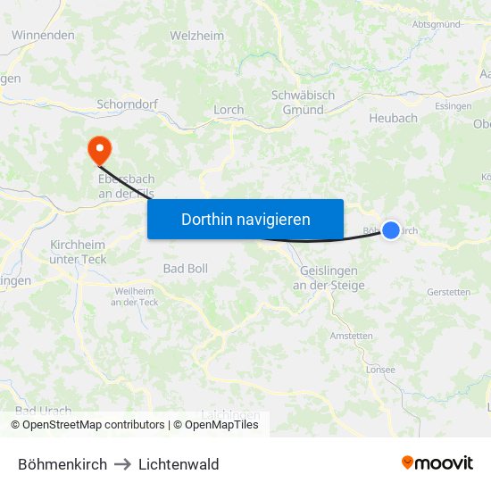 Böhmenkirch to Lichtenwald map