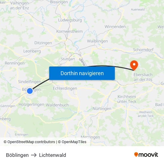 Böblingen to Lichtenwald map