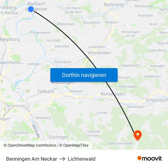 Benningen Am Neckar to Lichtenwald map
