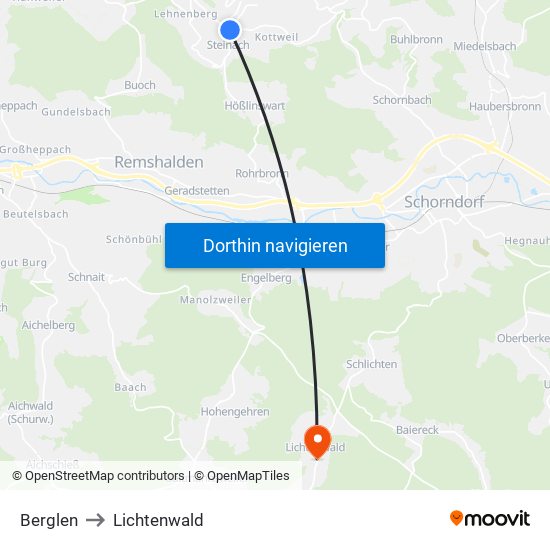 Berglen to Lichtenwald map
