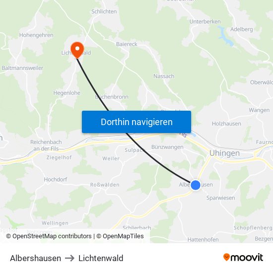 Albershausen to Lichtenwald map