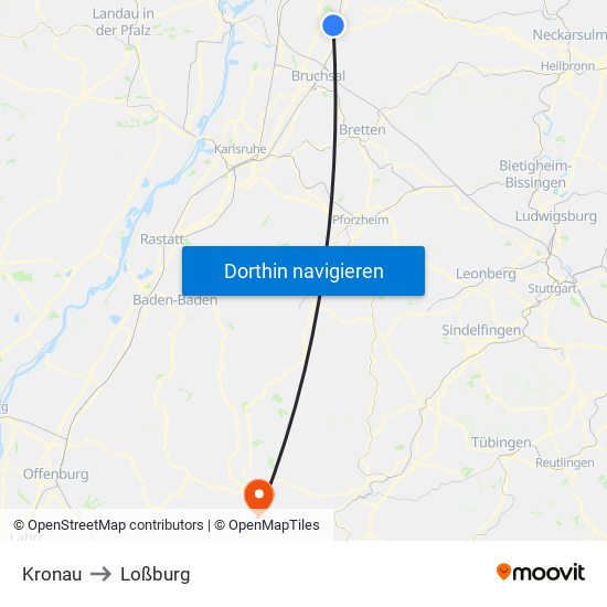 Kronau to Loßburg map