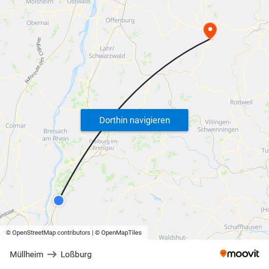 Müllheim to Loßburg map