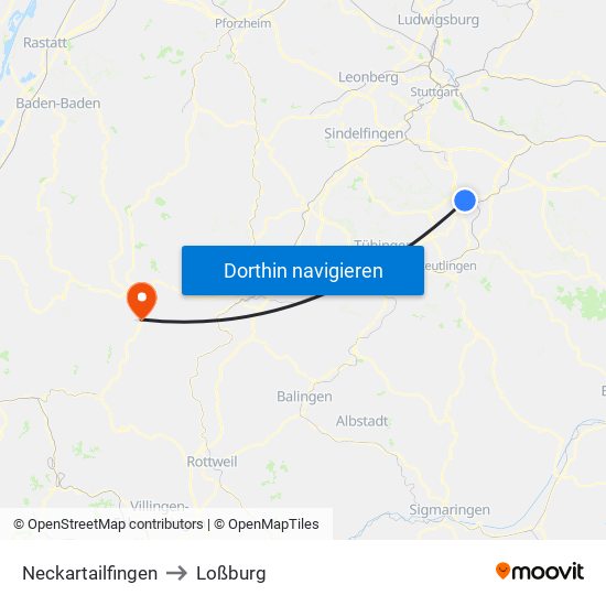 Neckartailfingen to Loßburg map