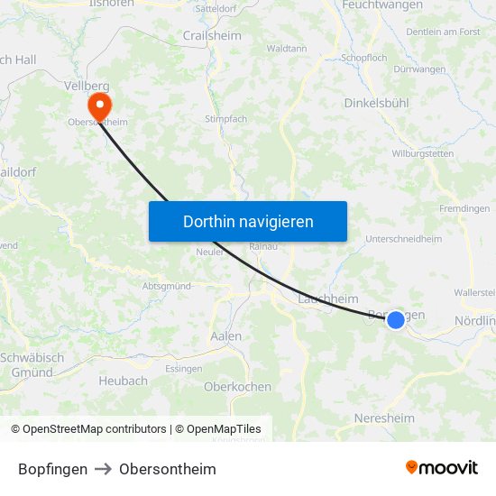 Bopfingen to Obersontheim map