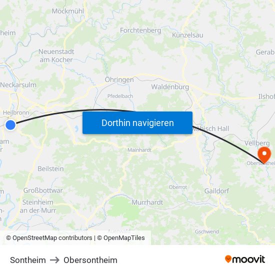 Sontheim to Obersontheim map